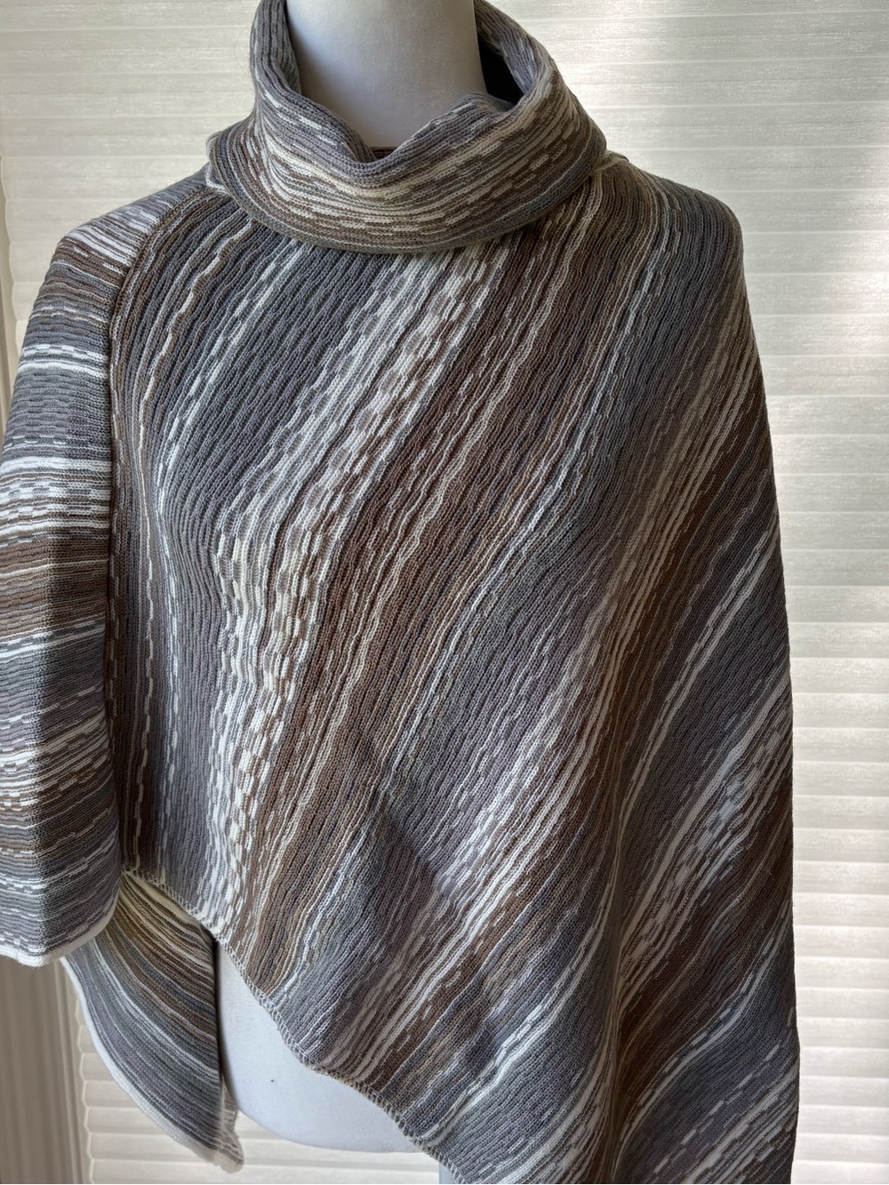 NWOT Maurices Striped Knit Cowl Neck Poncho Sweater in Neutral Tones - Picture 9 of 11